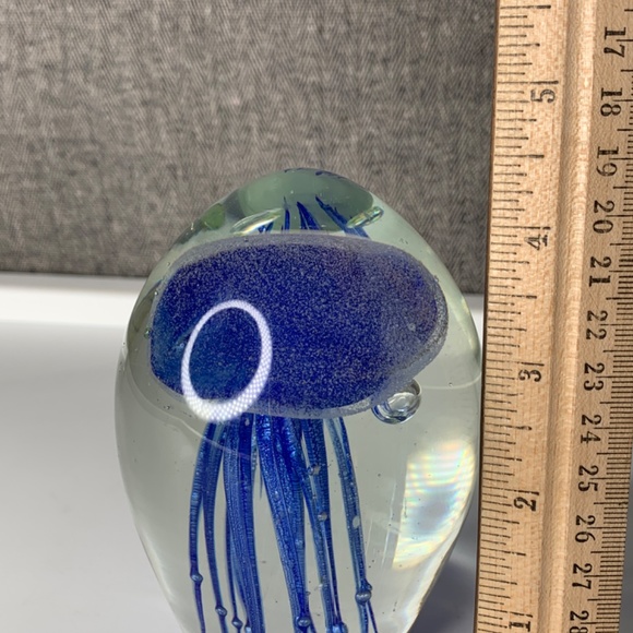 Art Glass Blue Tropical Jellyfish Paperweight Collectible - Picture 6 of 7